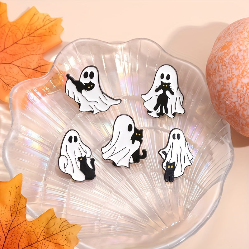 6pcs Black Cat And White Ghost Badge
