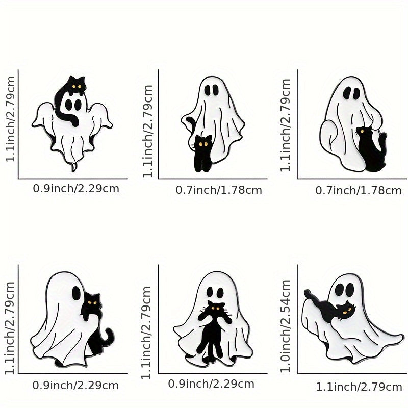6pcs Black Cat And White Ghost Badge